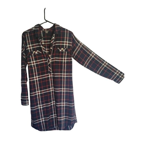 Eddie Bauer 90's Style Women's Red White And Blue Soft Flannel Belted Shirtwaist - Picture 1 of 5
